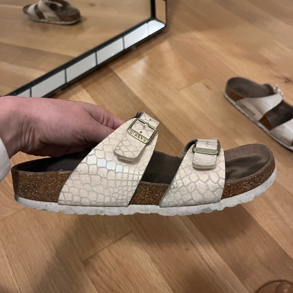 Vegan white snake skin Birkenstocks